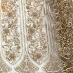 Modern Gold Heavy Beaded Lace Fabric Embroidery For Bridal Dress
