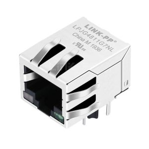 China Pulse JXKM-0013NL Compatible LINK-PP LPJG4811G7NL 100/1000 Base-T Tab Down G&amp;Y/G Led 1 Port Panel Mount Shielded RJ45 Through Connector factory