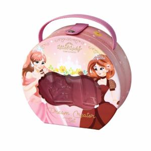 China Pink Snap Closure Birthday Gift Makeup Box Round With PU Handle factory