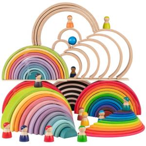 China 9600 Pcs Natural Wooden Rainbow Stacker 35cm Beech Non Toxic factory