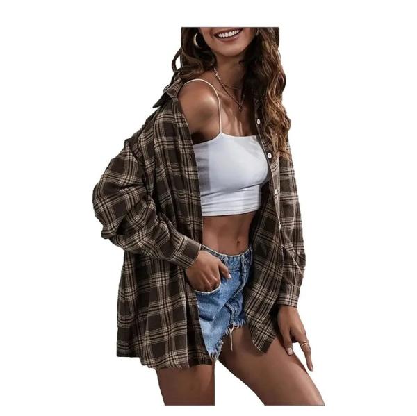 Women′s Flannel Plaid Shirts Button Down Regular Fit Long Sleeve Casual Shirts