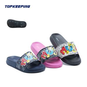 China Simple Flat Girl Kid Flip Flop With Print PU Upper factory
