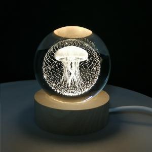 China OEM Wooden Crystal Ball USB Powered LED Light Crystal Ball Statue Crafts Stand Home Decorations factory