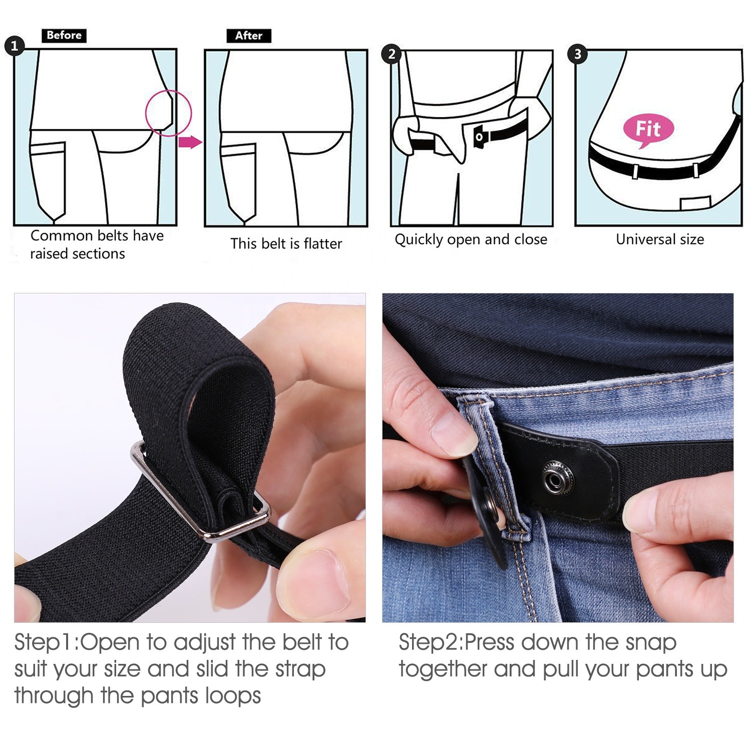 Stretch Women Elastic Belts 46cm No Buckle Belt O Buckle