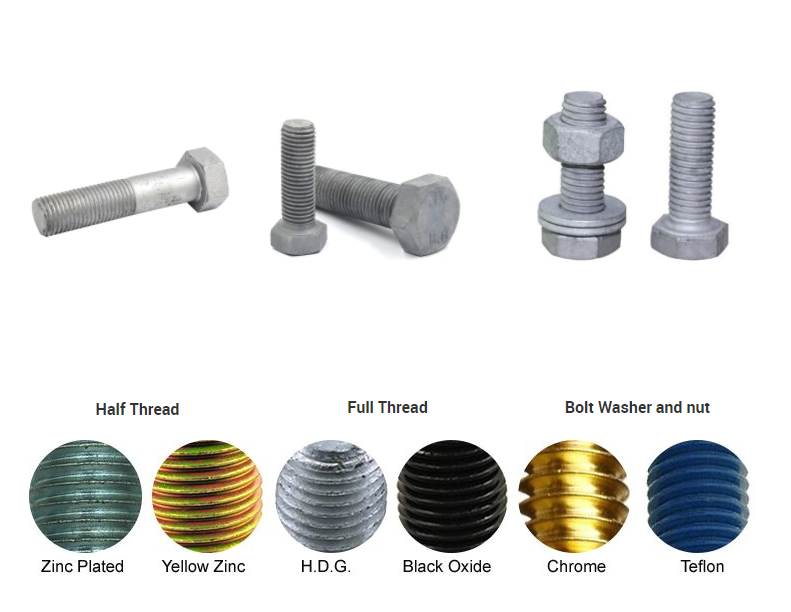 Carbon Steel Zinc Hex Head Fastener DIN933 DIN931 ISO ANSI Bolts and Nuts with M6-M36