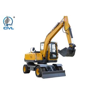 China 6000kg Wheeled Excavator / Mini Tire Excavators / Wood Grabber New Compact Excavators 55kw Engine Excavator Color Option on sale