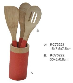 100% Bamboo Material Natural Color Food Safe Handle Wooden Bamboo Cutlery Set With Kitchen Spoon