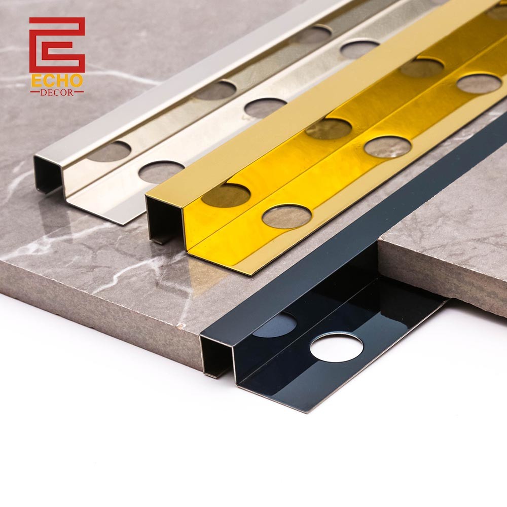 Square Edge Stainless Steel Tile Trim Wall Tile End Trim Black