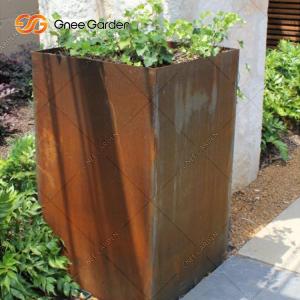 China Large Square Outdoor Metal Planter Corten Steel Flower Pots Customized factory