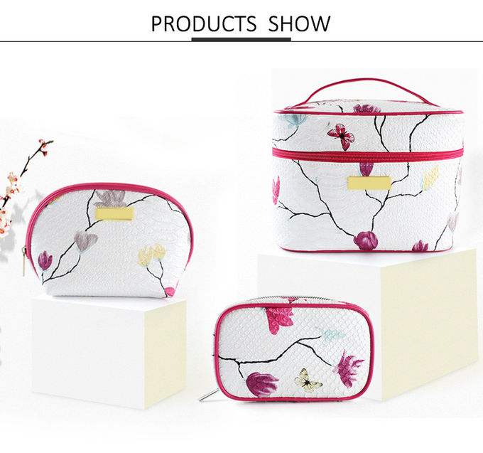 Floral Round Cylinder Bucket Travel Toiletry Bag