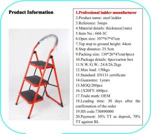 China EN131 Red 1.07cm Stainless Steel Folding Step Ladder factory