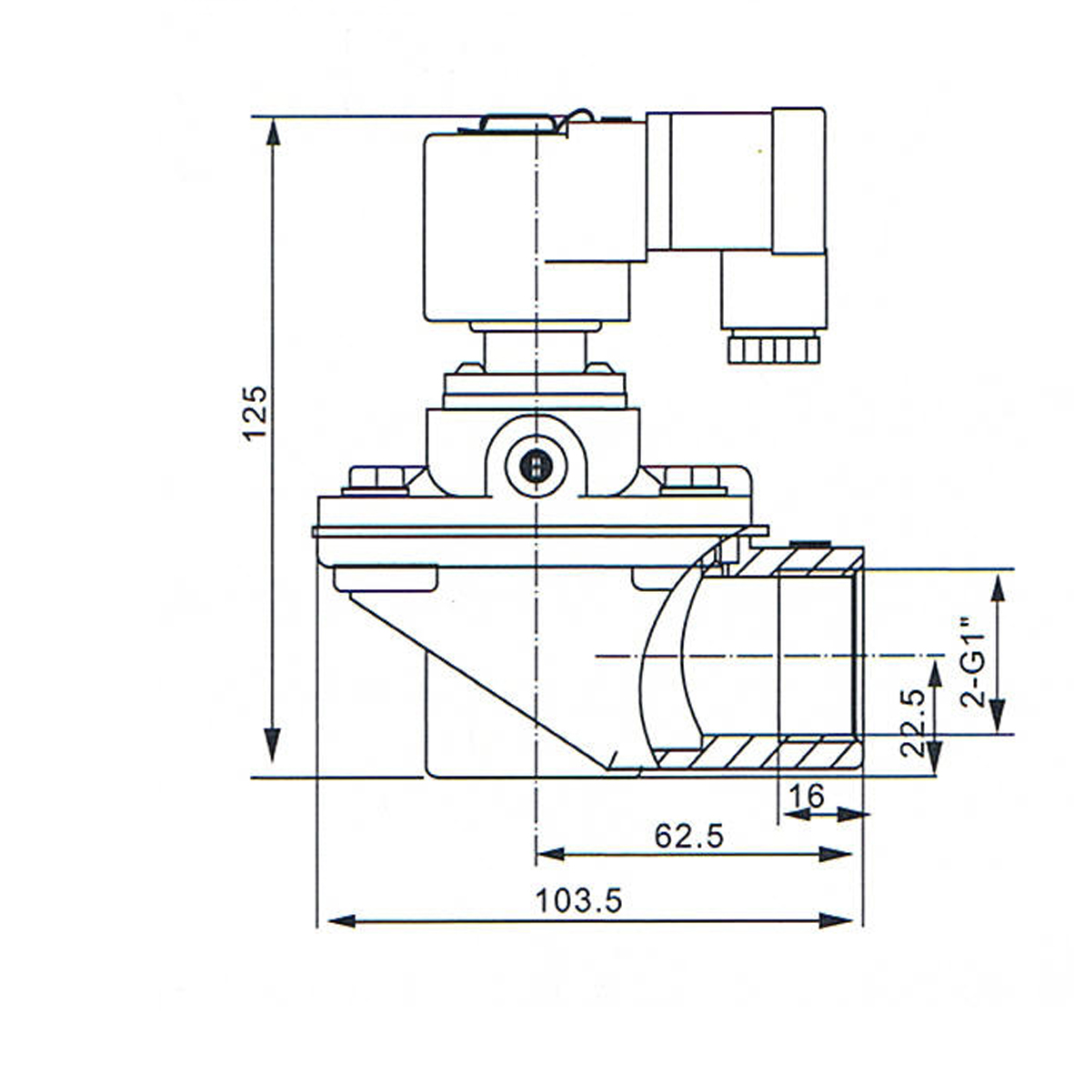 Overall Diemension of CA25T Dust Collector Solenoid Pulse Valve: