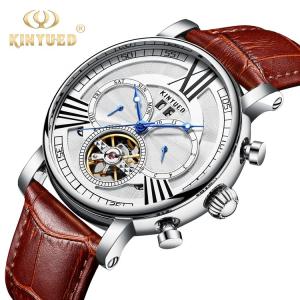China Brown Genuine Leather Luxury White Dial Automatic Movement Mens Waterproof Automatic Mechanical Watch factory