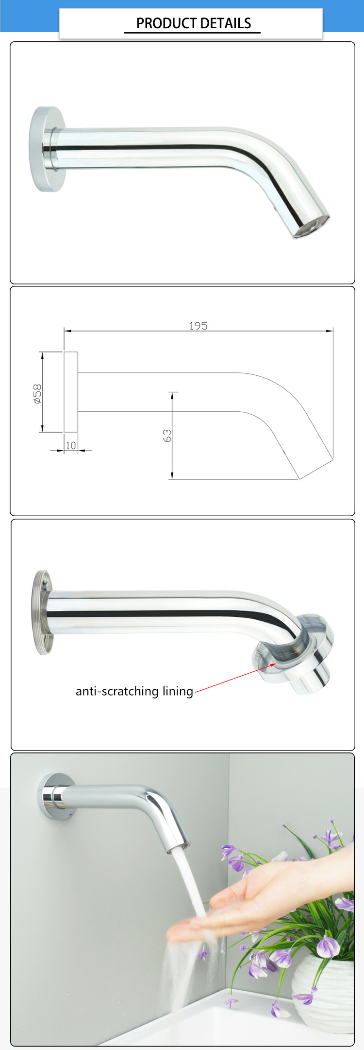 Public Places SS304 0.4s Response Wall Mounted Sensor Faucet