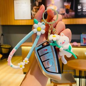China Customized Silicone Keychain Accessory Cat Flower Cute Cartoon Soft Silicone Keychain Charms factory