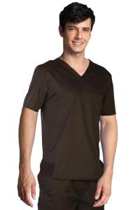 China 180 GSM Polyester Cotton Spandex V Neck Short Sleeve Brown Medical Scrubs factory