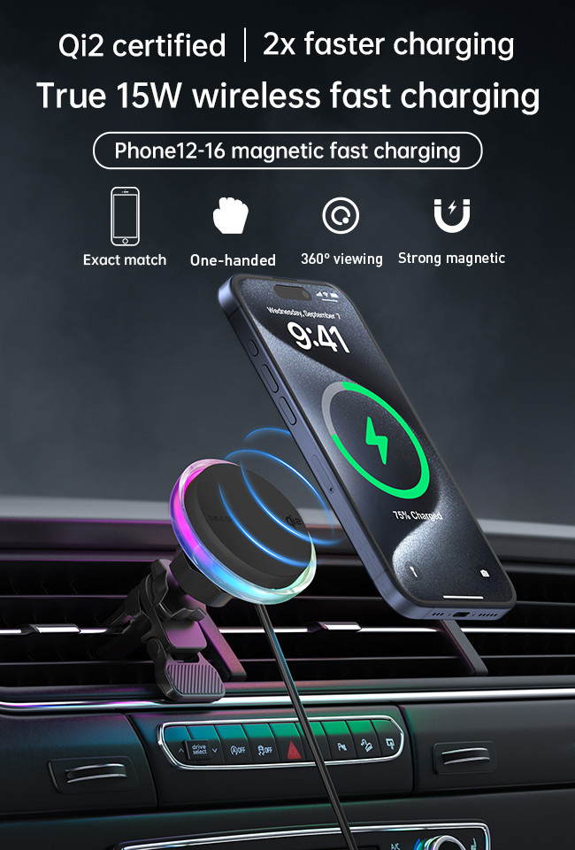 Enhanced Magnetic Suction Car Wireless Charging Station With 12 N52 Magnets For Secure Placement