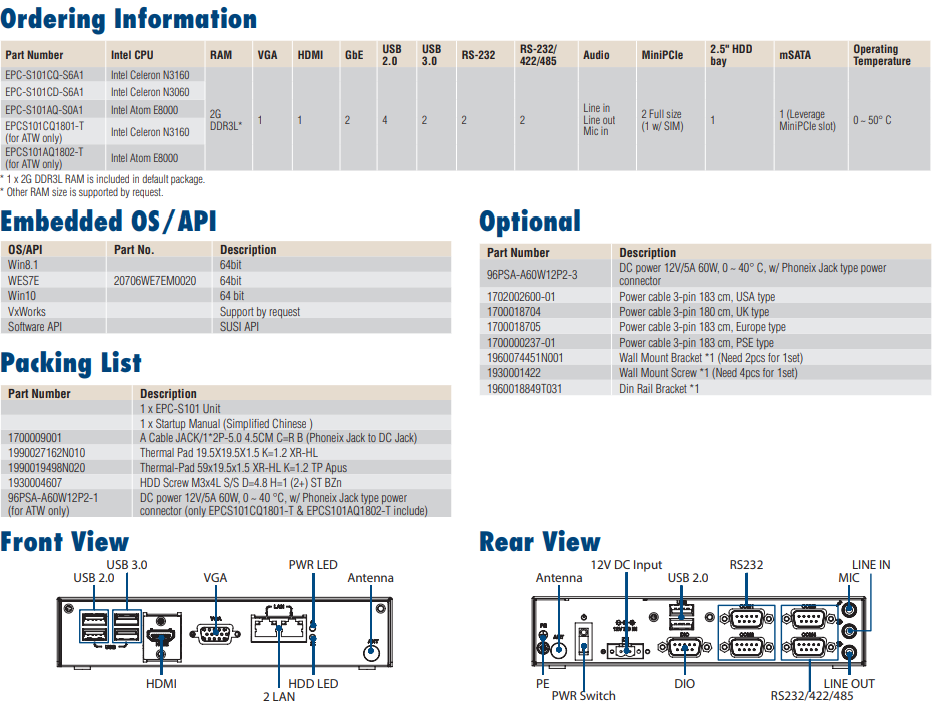 Advantech Embedded PCs EPC-S Series EPC-S101CD-S6A1 new and 100% Original ,price favorable Ready to Ship