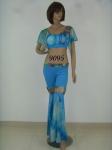 Mature Light Blue Belly Dancing Attire U Neckline Bra Ankle Length Pants For