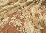Gold Retro Scalloped Corded Lace Fabric , Polyester Embroidered Floral Tulle