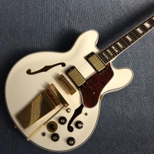 China Hollow body jazz electric guitar, Double F holes,Ebony Fingerboard,Tremolo system,white guitar factory