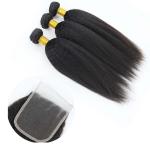 Long Kinky Straight Peruvian Wavy Curly Virgin Hair 3 Bundles With Closure