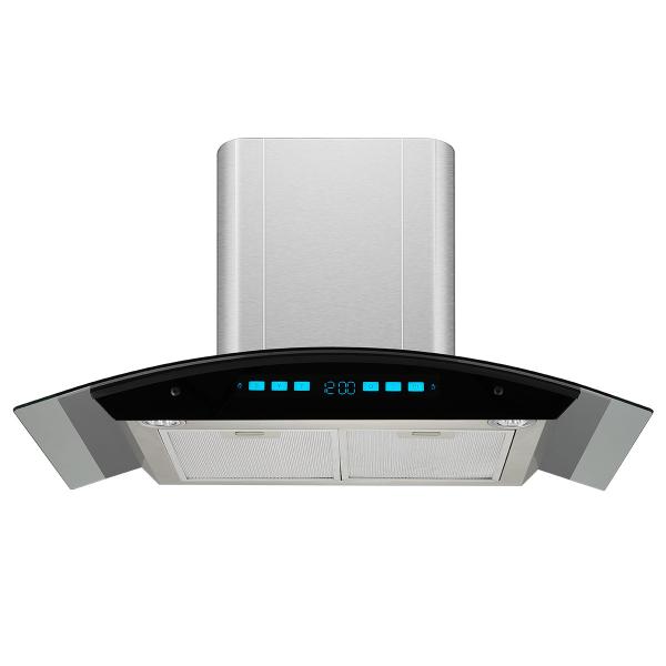 Stainless Steel Glass Arc Chimney Hood Electric Wall Mounted 220V Low Noise