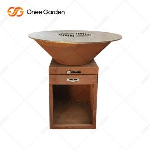 China Outdoor Kitchen Corten Steel BBQ Fire Pit Grill Rusty Colour Cooking Vegetables factory