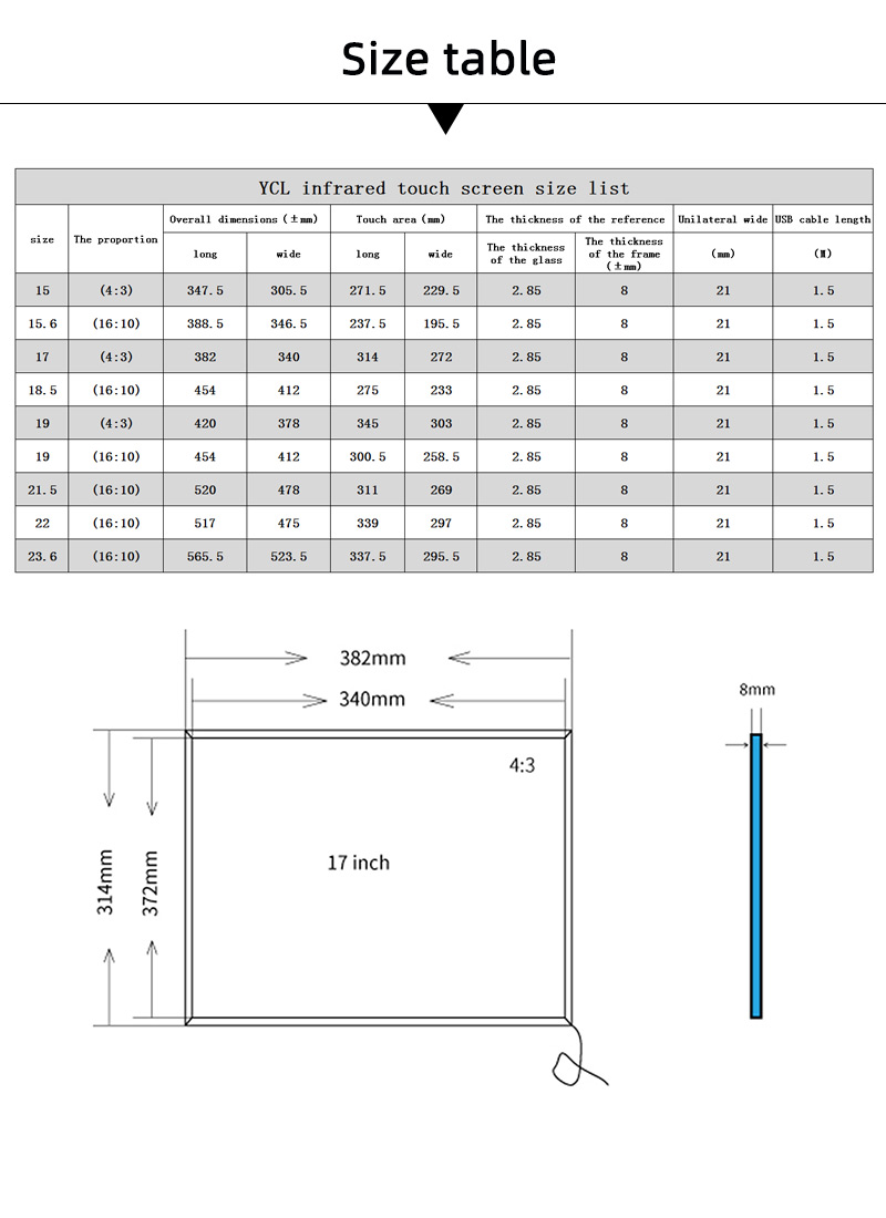 17 Inch Infrared Multi Touch Screen Overlay Kit 10 Points IR Touch Panel With Glass