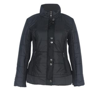China Button Decoration Cool Womens Coats Fitted Down Jacket Simple Design Black Color factory
