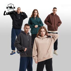 China Cheapest Oversize Heavy Men Plain Sweatshirts High Quality Street Solid Color Basic Blank Stitching Thick Cotton Comfy Hoodie factory