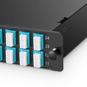 2 MTP To 12 Lc Duplex Patch Panel Connector 24 Fibers OM4 Multimode Type AF