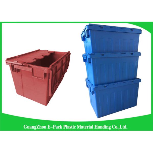 China Warehouse Nestable Plastic Tote Boxes / stackable bins with hinged lids factory