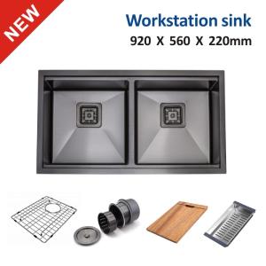 China 36 Drop In Workstation Sink , 50 50 2 Bowl Undermount kitchen Sink 16 Gauge Black factory