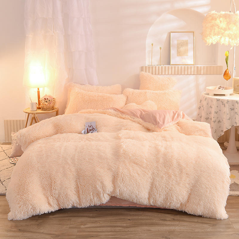 Mink Fleece Flannel Bedding Set with Solid Color Duvet Cover and Pillowcase Collections