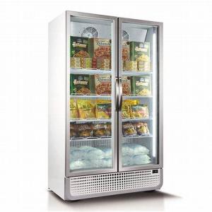 China Vertical Two Door Glass Freezer High Perspective With Adjustable Shelves factory