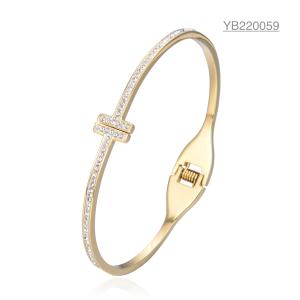 China Royal Style T Shaped Full Diamond Bangle 14 Karat Gold Adjustable Bracelet factory