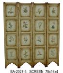Vintage Countryside Carving 4 Panel Folding Screen Wooden Screen Room Divider