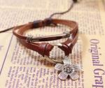 Brown multi strands lucky flower leather bracelets for women