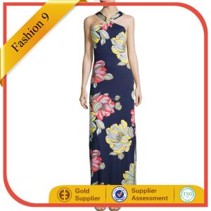 China Floral-Print Maxi Halter Dress maxi dress factory