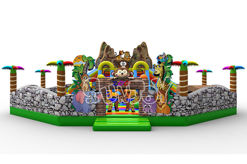 Zoo Theme Inflatable Playground Jumping Bouncy Castle With Slide