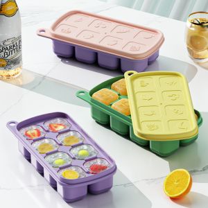 Ice Cube Tray With Lid And Bin, 4 Pack Silicone Plastic Ice Cubes Trays For