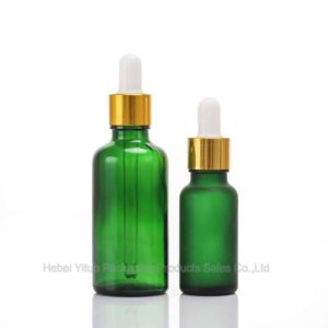 Refillable Frosted Green Glass Dropper Bottle Durable And Reusable