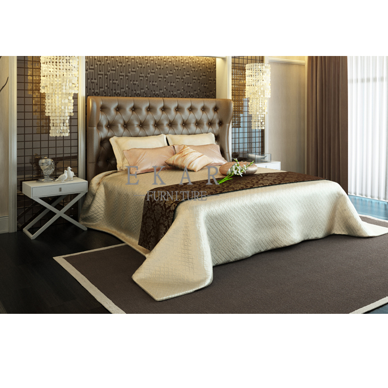 Simple Design Wooden Double Leather Bed Frame
