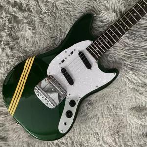 China Custom Fender Mustang Style Electric Guitar Metallic Green S-S Pickups Chrome Hardware factory