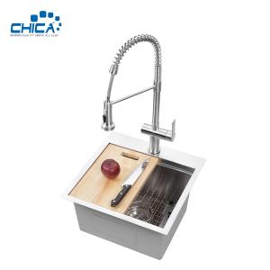 China Single Bowl SUS304 Stainless Steel Kitchen Sinks Handmade House Kitchen Sinks With Faucet factory