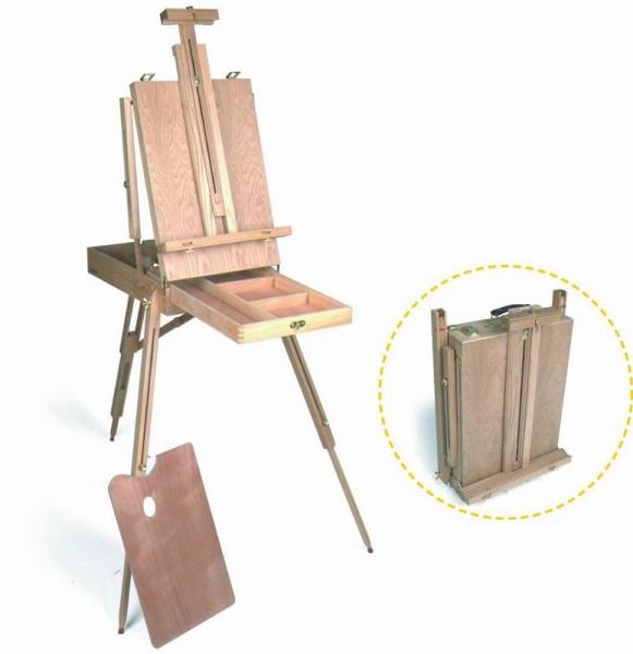 Wooden Painting Easel Art Stand , French Sketch Box Easel With Palette Belt