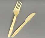 Disposable plastic knives and forks in a fast food restaurant individual package