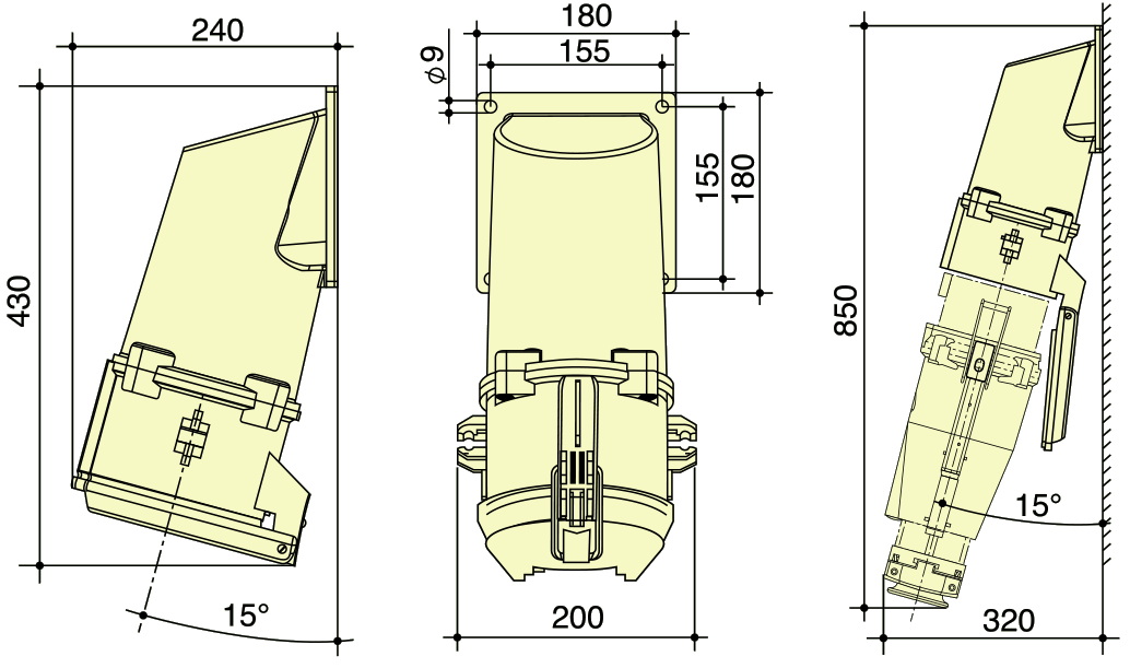 PowerSyntax 5P 630 Amp 400V IP67 Heavy Duty High Current Industrial Receptacle Angled Socket Part No. 75145