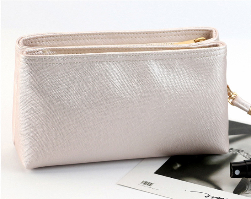 Double Zipper L200mm Water Resistant PU Cosmetic Bag